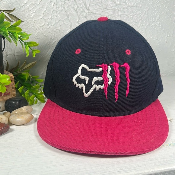 Fox Monster Energy Accessories - Fox Racing Monster Energy Embroidered Motocross Flat Brim Hat Adjustable Unisex